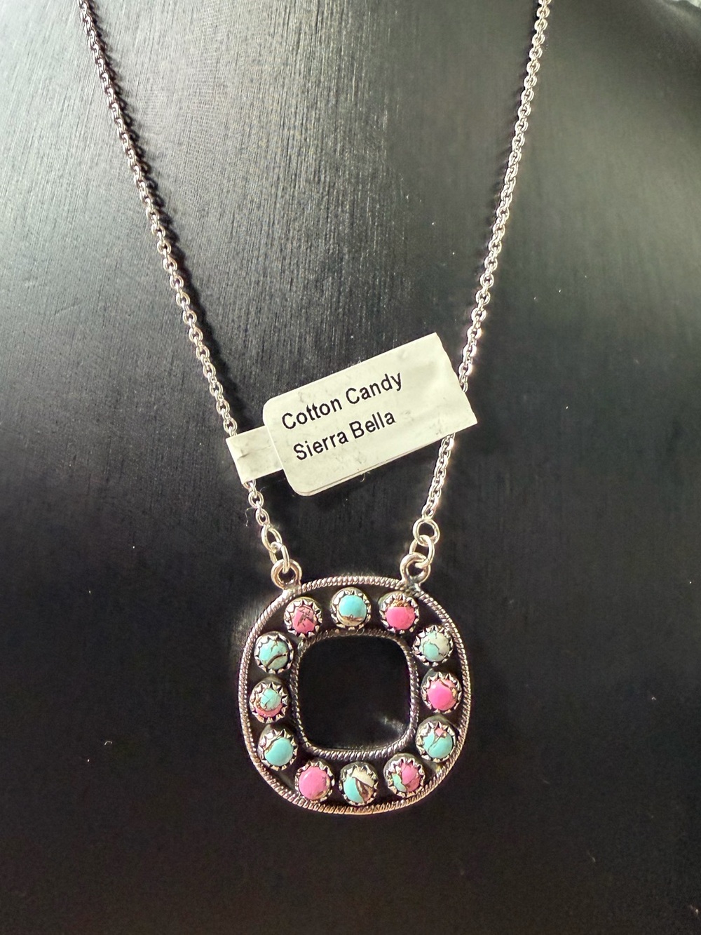 Cotton Candy Pendant Sterling Silver Necklace - Pink & Turquoise